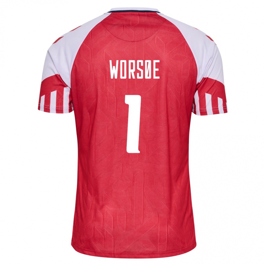 キッズフットボールデンマークローラ・ワーソー#1赤ホームシャツ24-26ジャージーユニフォーム