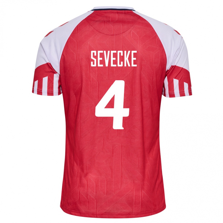 キッズフットボールデンマークリッケ・セベッケ#4赤ホームシャツ24-26ジャージーユニフォーム