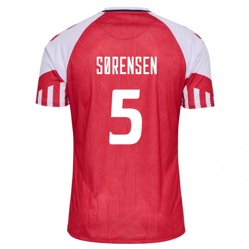 キッズフットボールデンマークシモン・ボイェ・ソーレンセン#5赤ホームシャツ24-26ジャージーユニフォーム