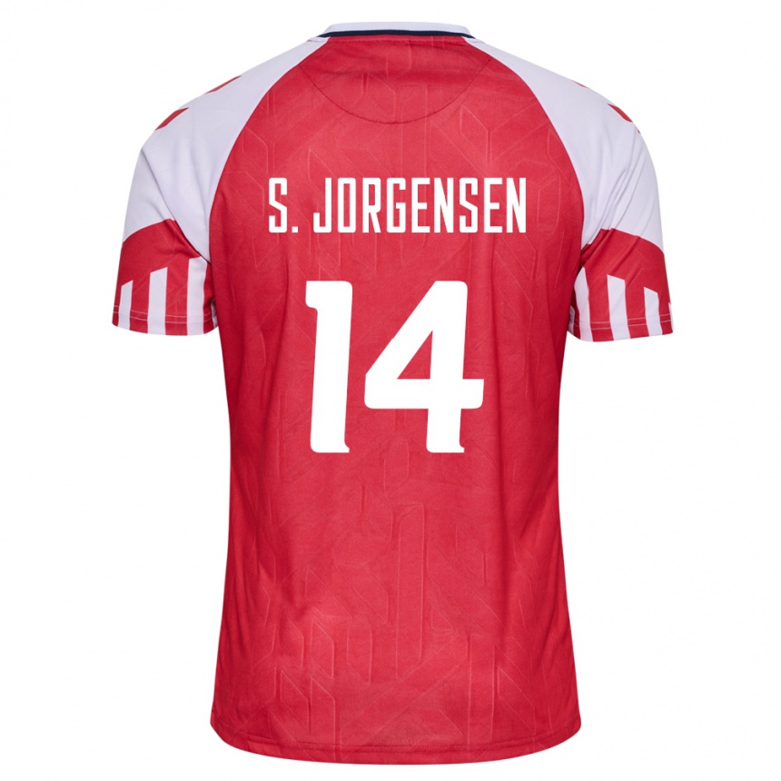 キッズフットボールデンマークセバスティアン・ヨルゲンセン#14赤ホームシャツ24-26ジャージーユニフォーム