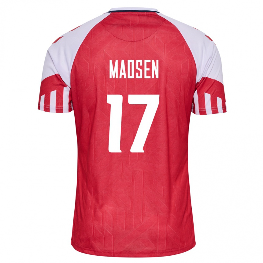 キッズフットボールデンマークニコラス・マーティン・ハウトープ・マドセン#17赤ホームシャツ24-26ジャージーユニフォーム