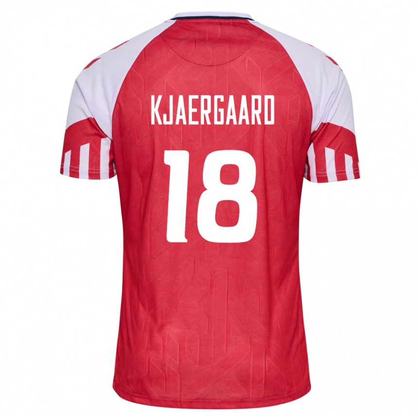 キッズフットボールデンマークモウリツ・ケアゴー#18赤ホームシャツ24-26ジャージーユニフォーム