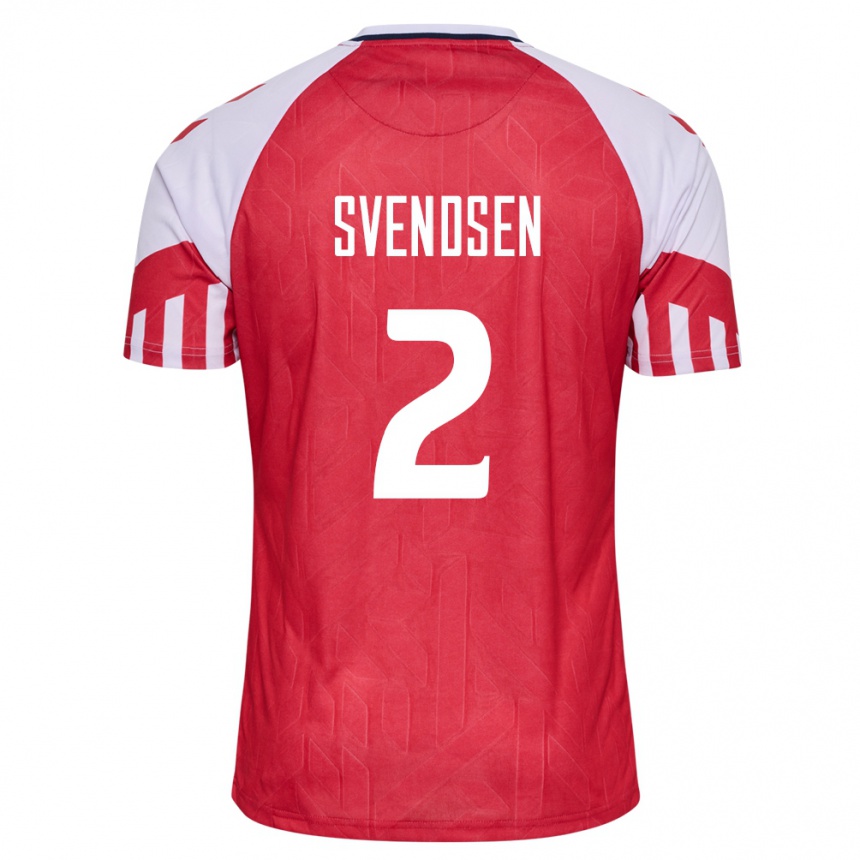 キッズフットボールデンマークオリバー・スヴェンセン#2赤ホームシャツ24-26ジャージーユニフォーム