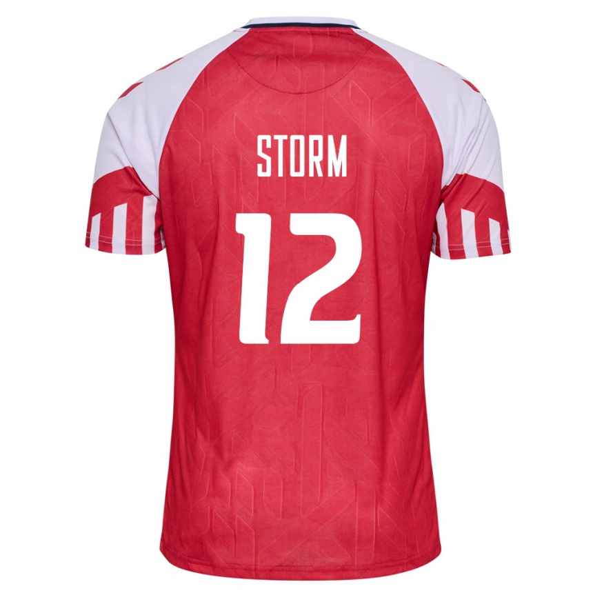 キッズフットボールデンマークトバイアス・ストーム#12赤ホームシャツ24-26ジャージーユニフォーム