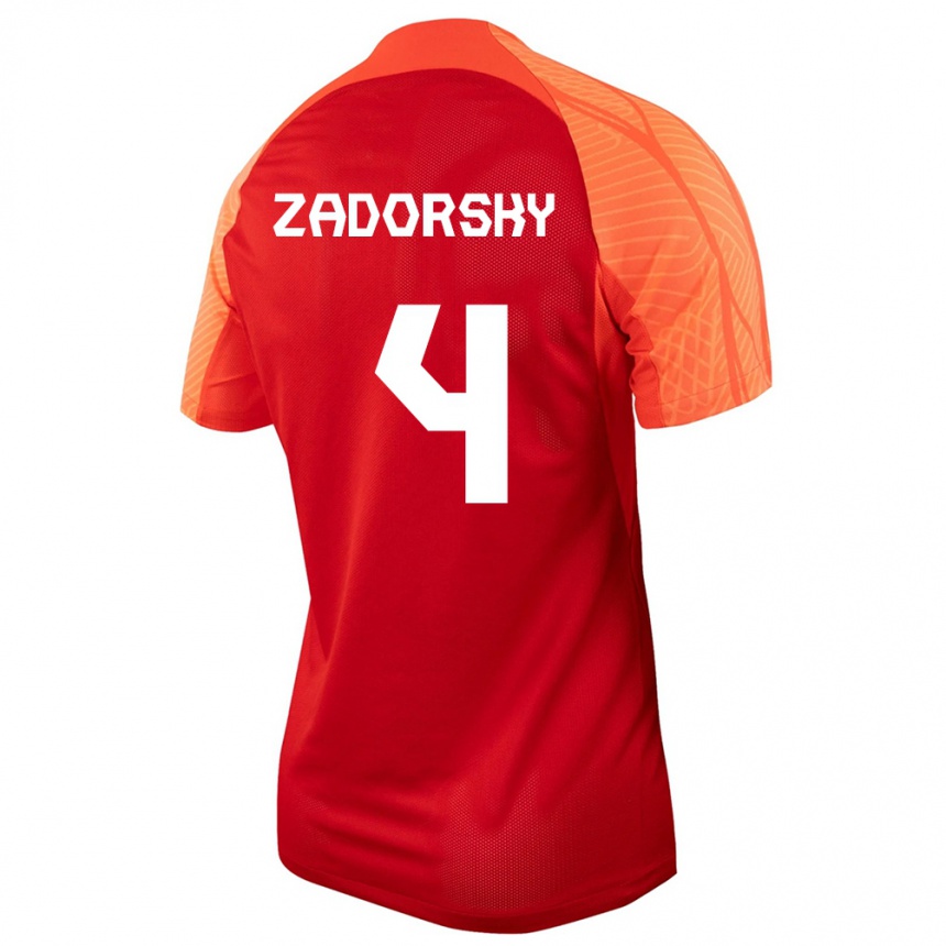 キッズフットボールカナダシェリナ・ザドルスキー#4オレンジホームシャツ24-26ジャージーユニフォーム