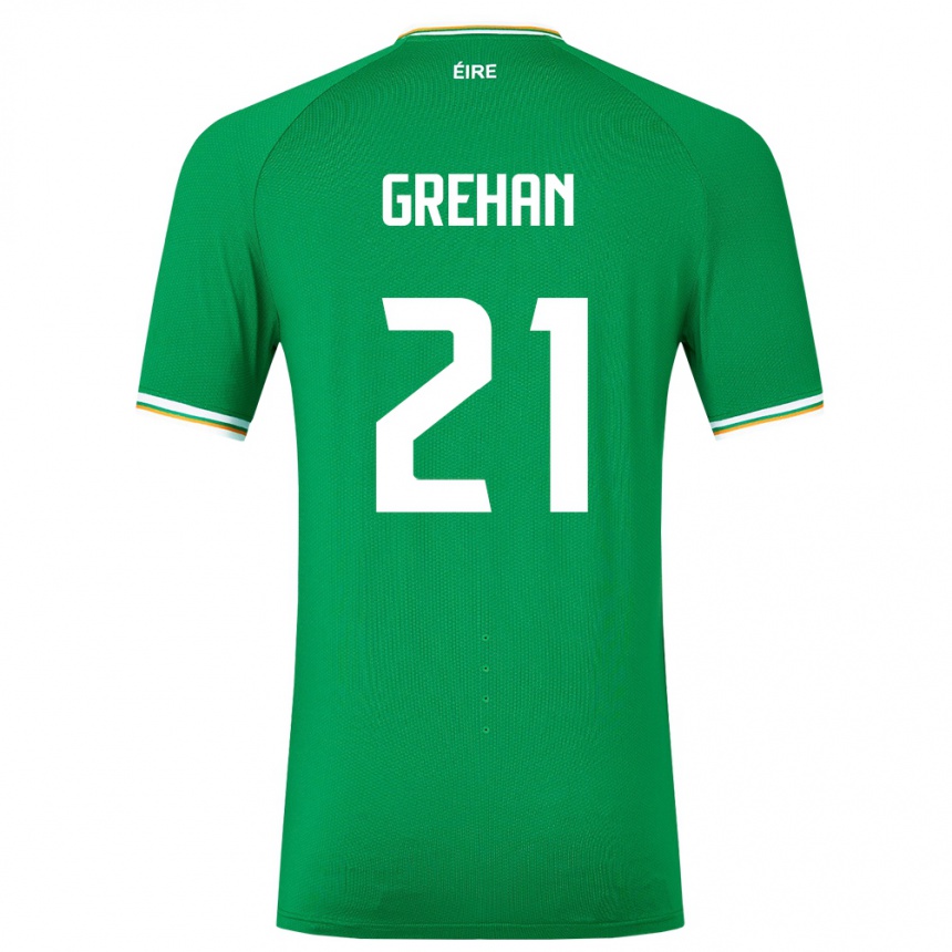キッズフットボールアイルランド島シーン・グレハン#21緑ホームシャツ24-26ジャージーユニフォーム