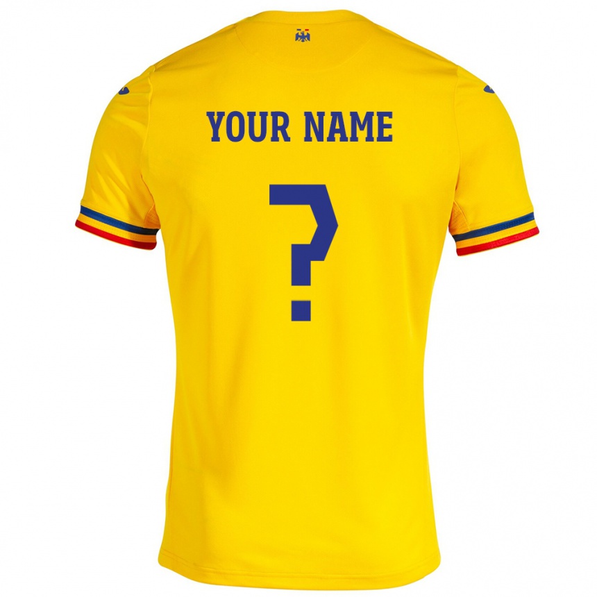 キッズフットボールルーマニアあなたの名前#0イエローホームシャツ24-26ジャージーユニフォーム