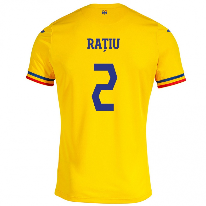 キッズフットボールルーマニアアンドレイ・ラティウ#2イエローホームシャツ24-26ジャージーユニフォーム
