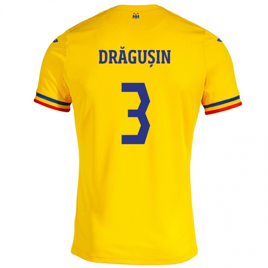 キッズフットボールルーマニアラドゥ・ドラグーシン#3イエローホームシャツ24-26ジャージーユニフォーム
