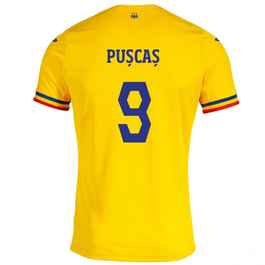 キッズフットボールルーマニアゲオルゲ・プスカシュ#9イエローホームシャツ24-26ジャージーユニフォーム
