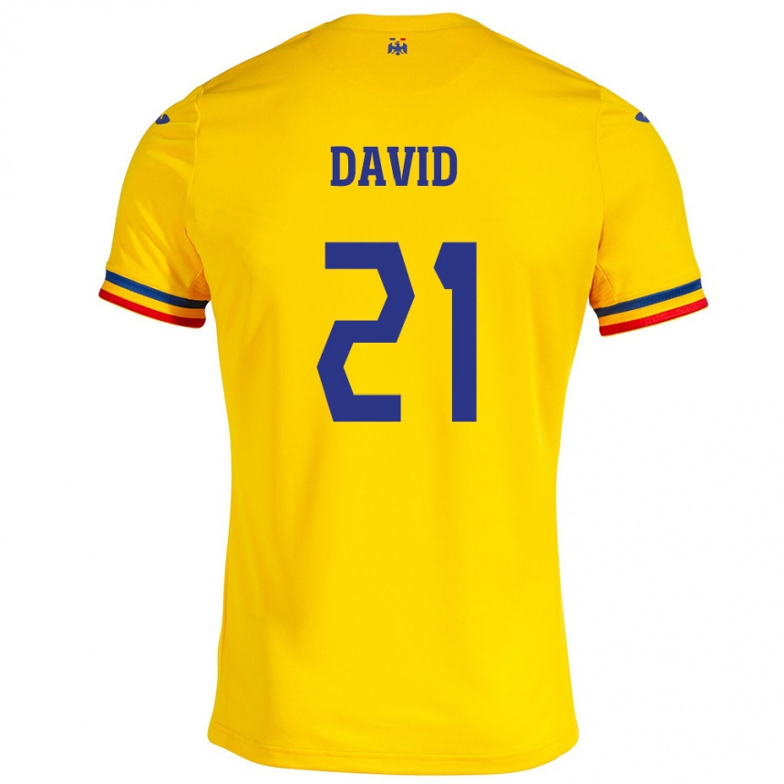 キッズフットボールルーマニアGabriel David#21イエローホームシャツ24-26ジャージーユニフォーム