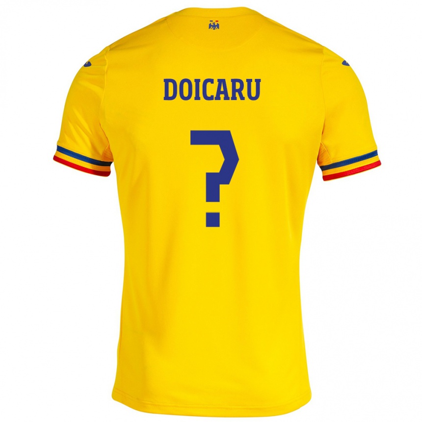 キッズフットボールルーマニアIustin Doicaru#0イエローホームシャツ24-26ジャージーユニフォーム