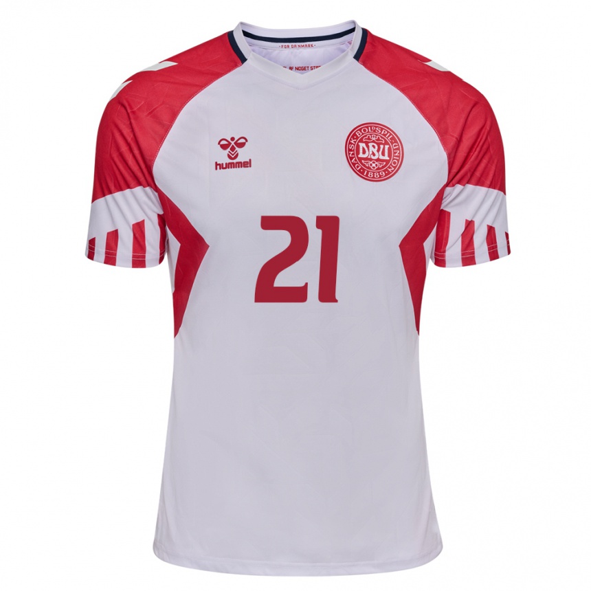 キッズフットボールデンマークアンダース・ドレイヤー#21白アウェイシャツ24-26ジャージーユニフォーム