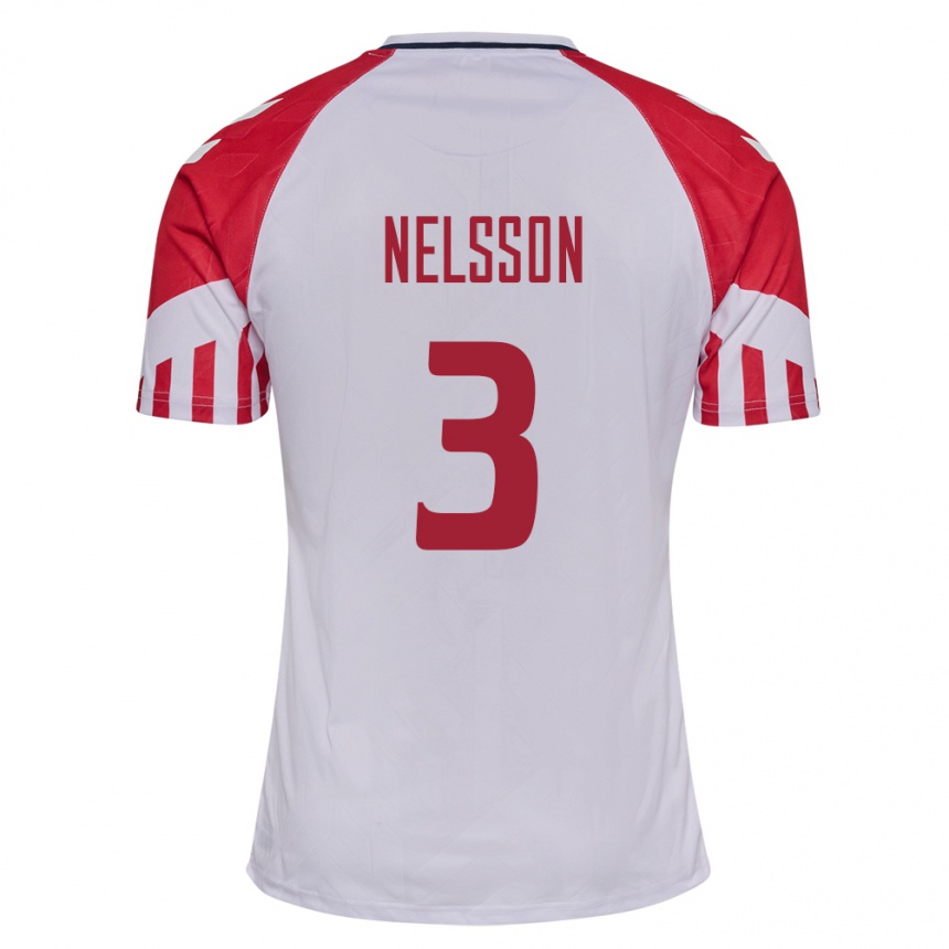 キッズフットボールデンマークビクトル・ネルソン#3白アウェイシャツ24-26ジャージーユニフォーム