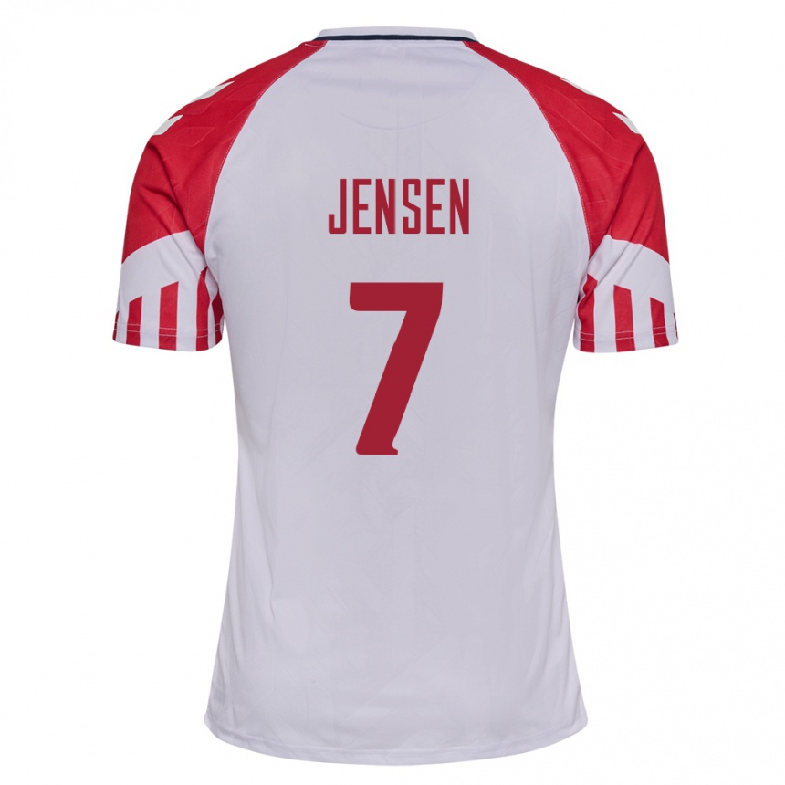 キッズフットボールデンマークマティアス・イェンセン #7白アウェイシャツ24-26ジャージーユニフォーム