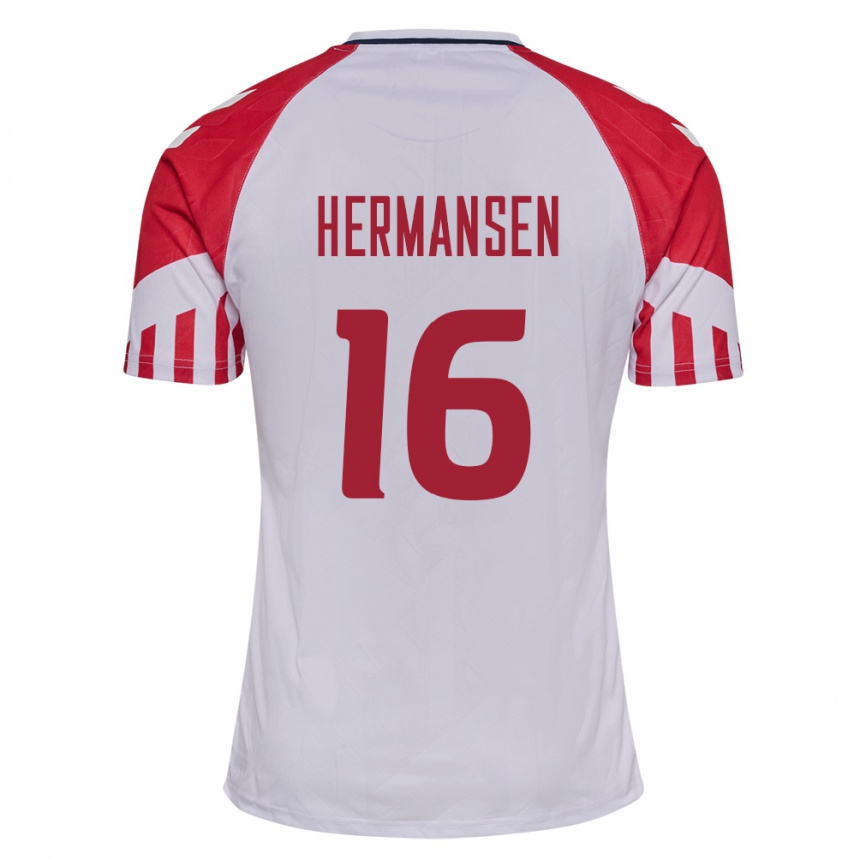 キッズフットボールデンマークマッツ・ハーマンセン#16白アウェイシャツ24-26ジャージーユニフォーム