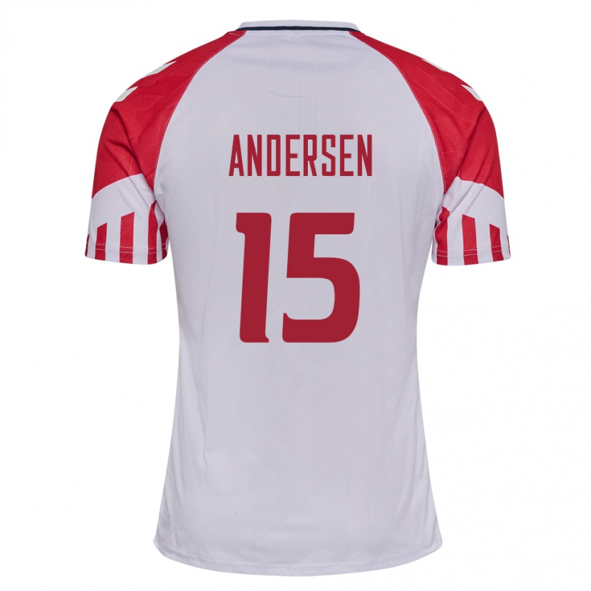 キッズフットボールデンマークジェイコブ・アンダーセン#15白アウェイシャツ24-26ジャージーユニフォーム