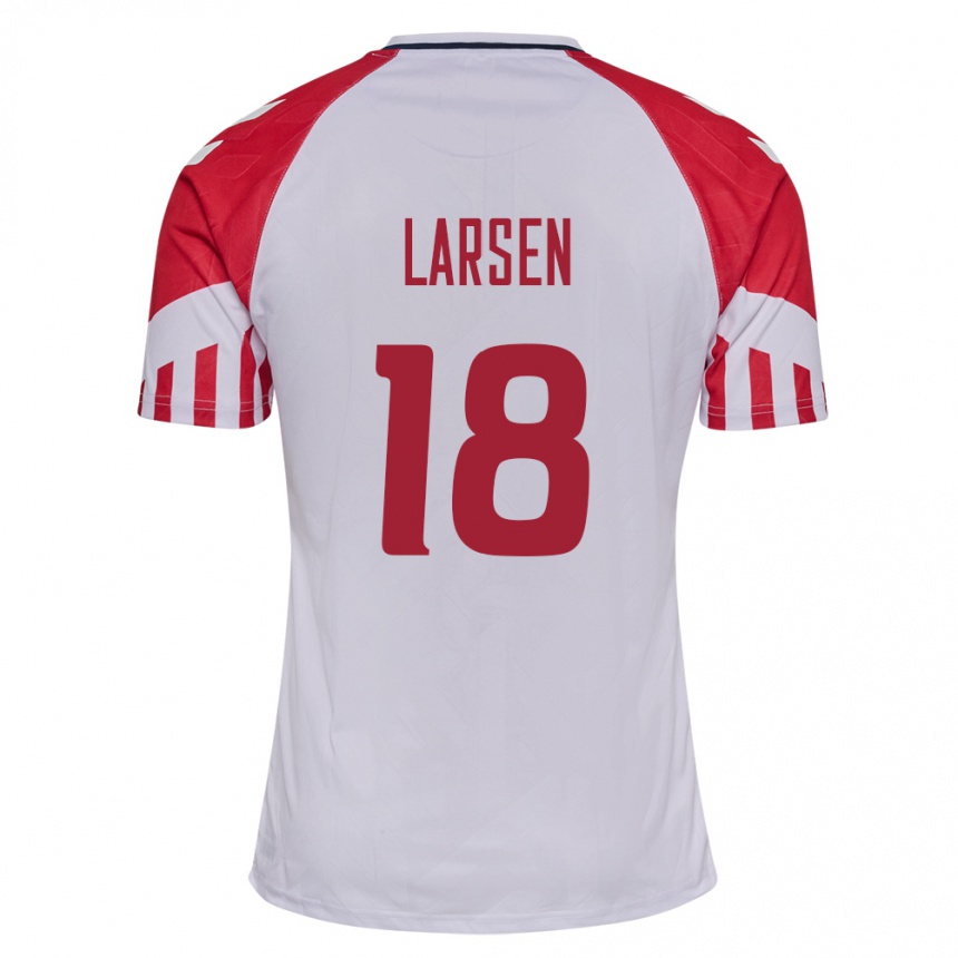 キッズフットボールデンマークルーカス・ラーセン#18白アウェイシャツ24-26ジャージーユニフォーム