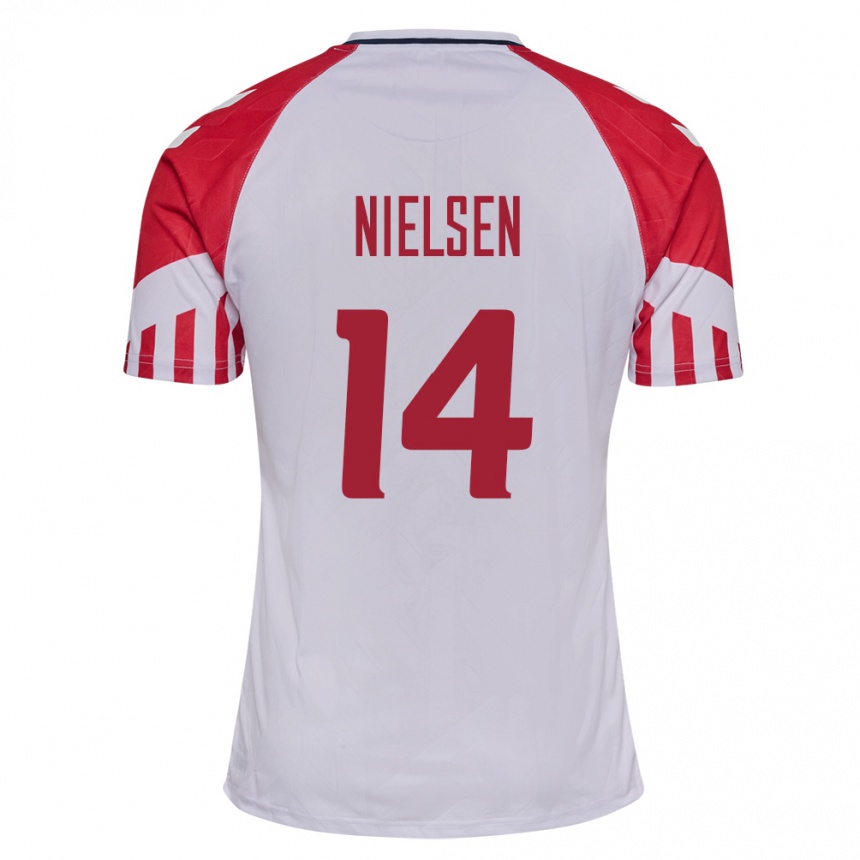 キッズフットボールデンマークジュリアス・ニールセン#14白アウェイシャツ24-26ジャージーユニフォーム