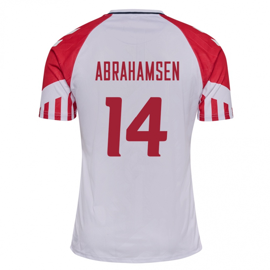 キッズフットボールデンマークマッツ・アブラハムセン#14白アウェイシャツ24-26ジャージーユニフォーム