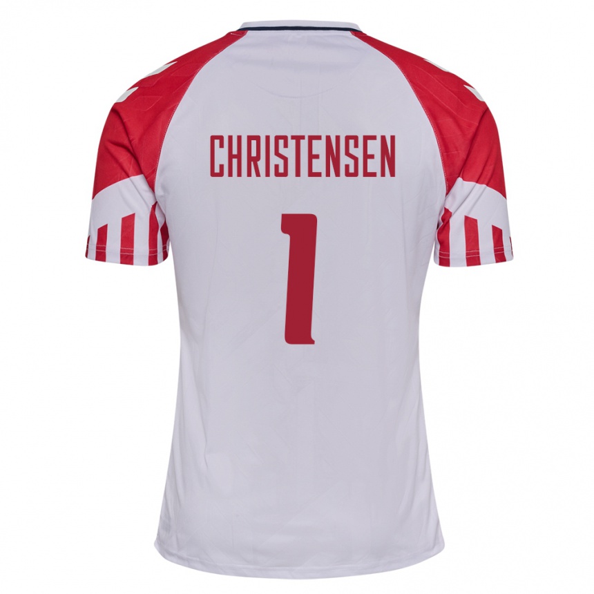 キッズフットボールデンマークレネ・クリステンセン#1白アウェイシャツ24-26ジャージーユニフォーム