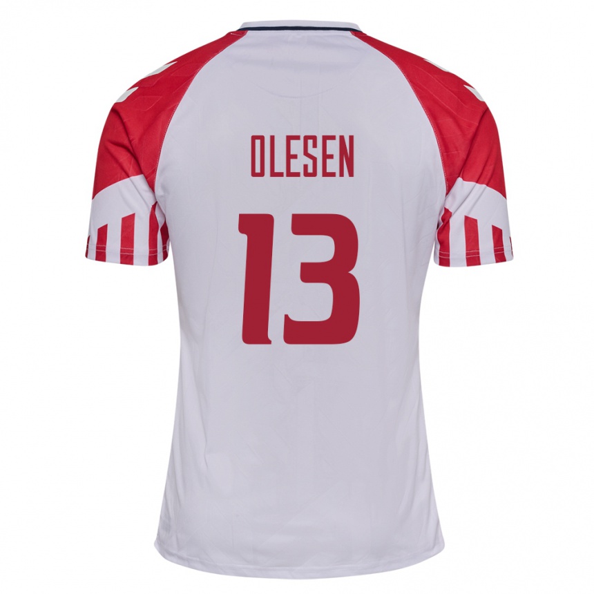 キッズフットボールデンマークキャロライン・オレセン#13白アウェイシャツ24-26ジャージーユニフォーム
