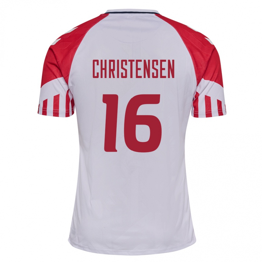 キッズフットボールデンマークオリヴァー・クリステンセン#16白アウェイシャツ24-26ジャージーユニフォーム