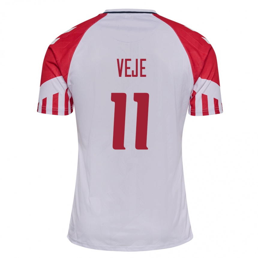 キッズフットボールデンマークカトリーヌ・ヴェジェ#11白アウェイシャツ24-26ジャージーユニフォーム