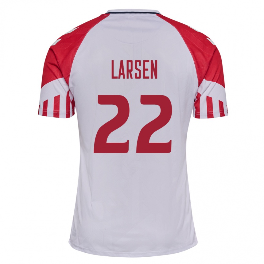 キッズフットボールデンマークキャサリン・ラーセン#22白アウェイシャツ24-26ジャージーユニフォーム