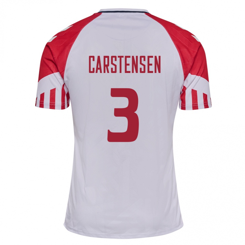 キッズフットボールデンマークラスムス・カルステンセン#3白アウェイシャツ24-26ジャージーユニフォーム
