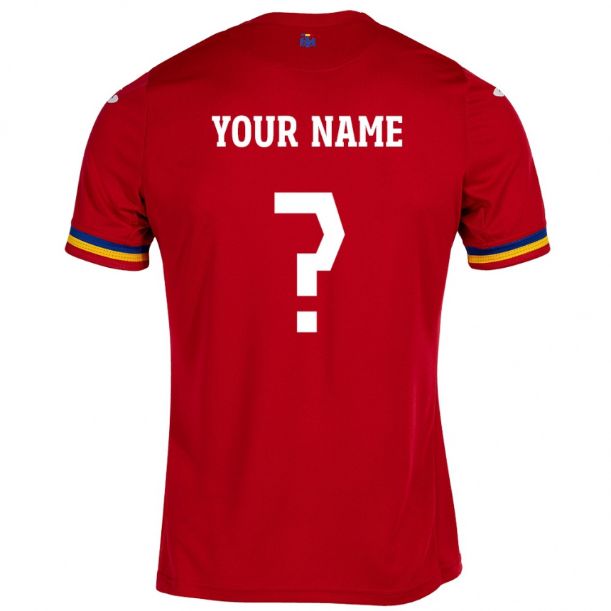 キッズフットボールルーマニアあなたの名前#0赤アウェイシャツ24-26ジャージーユニフォーム