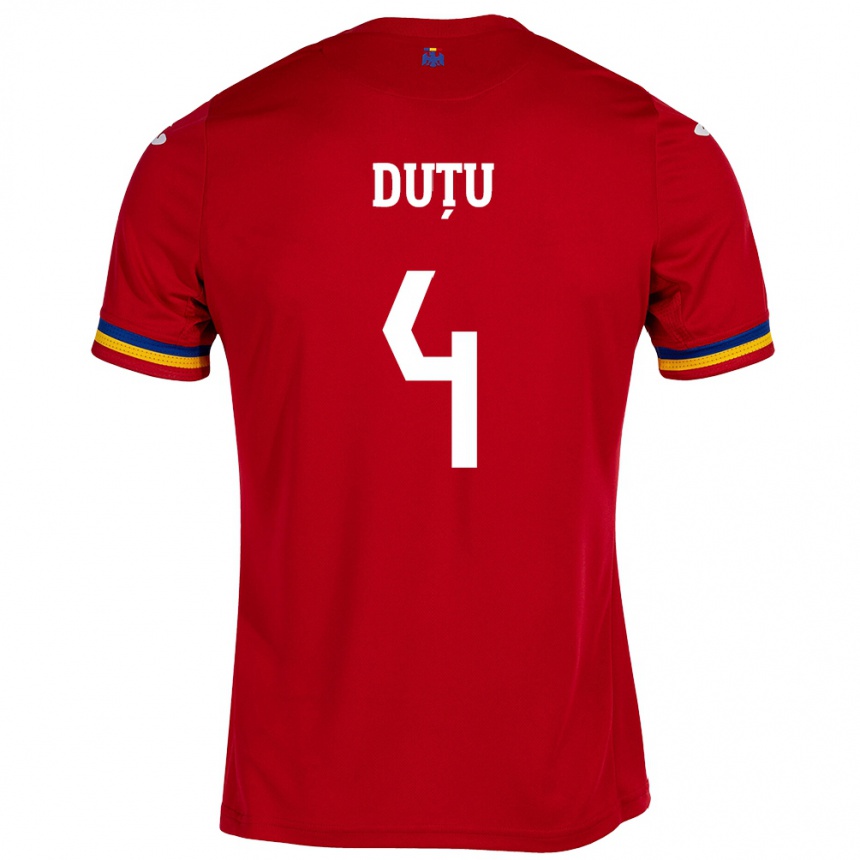 キッズフットボールルーマニアȘtefan Duțu#4赤アウェイシャツ24-26ジャージーユニフォーム