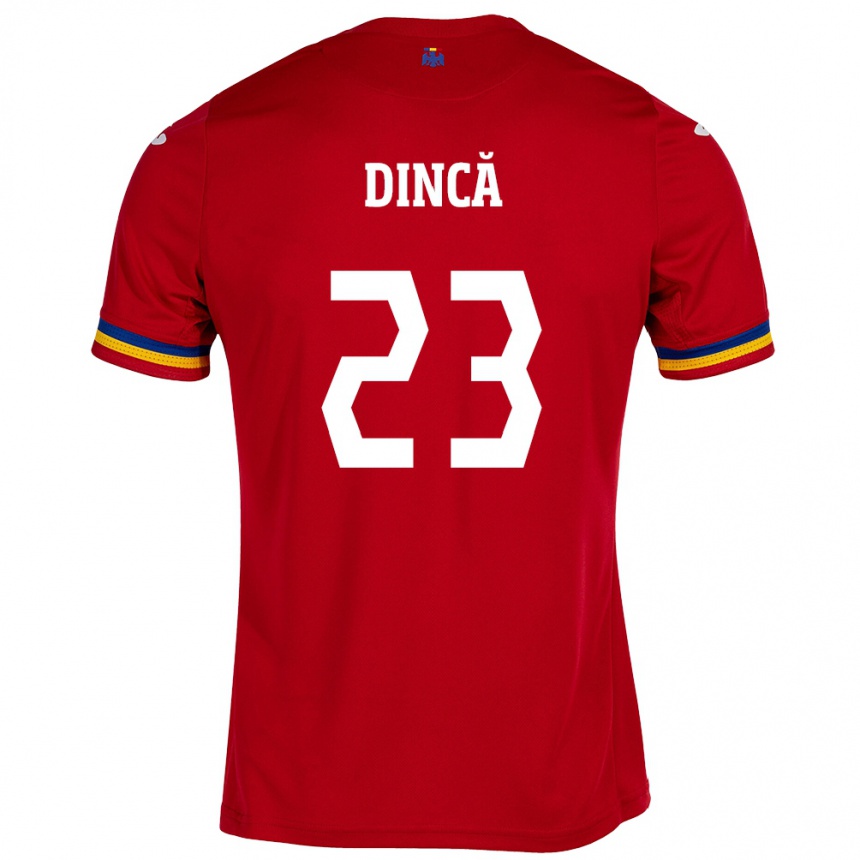 キッズフットボールルーマニアDavid Dincă#23赤アウェイシャツ24-26ジャージーユニフォーム