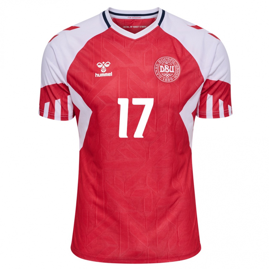 メンズフットボールデンマークイェンス・ストリガー・ラーセン#17赤ホームシャツ24-26ジャージーユニフォーム