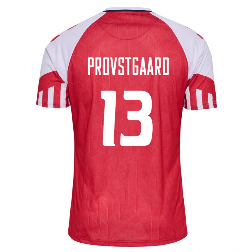 メンズフットボールデンマークオリバー・プロフストガード#13赤ホームシャツ24-26ジャージーユニフォーム