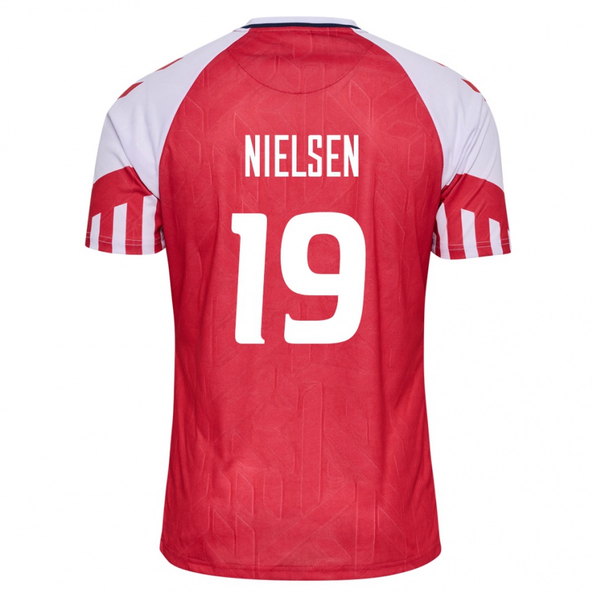 メンズフットボールデンマークカスパー・ニールセン#19赤ホームシャツ24-26ジャージーユニフォーム