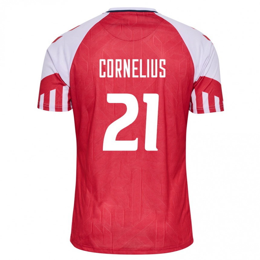 メンズフットボールデンマークアンドレアス・コルネリウス#21赤ホームシャツ24-26ジャージーユニフォーム