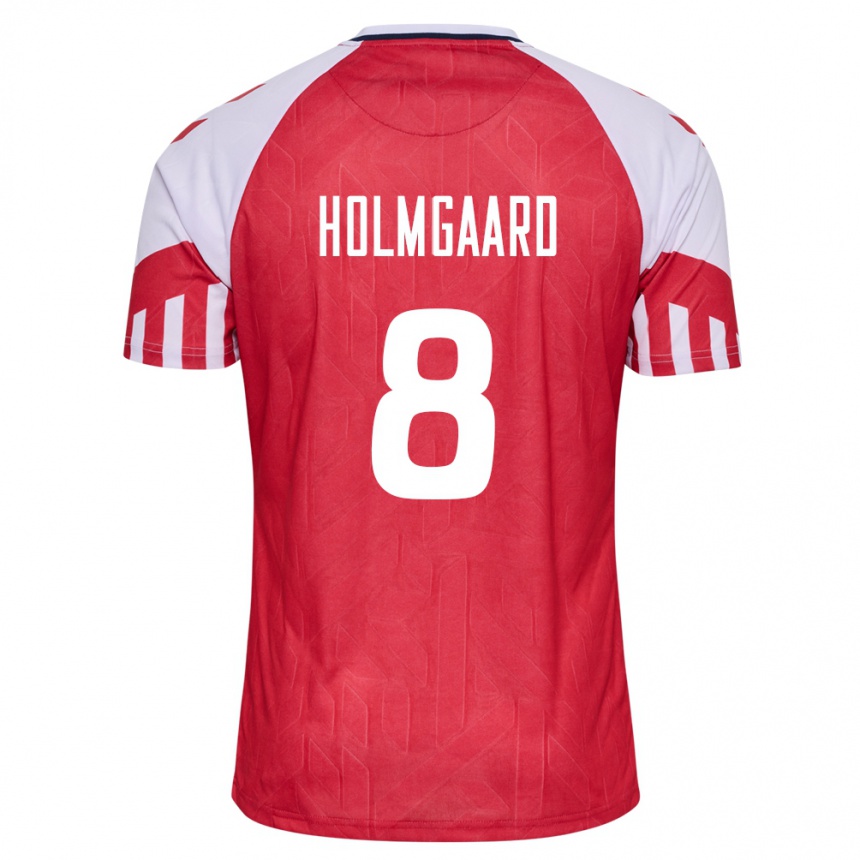 メンズフットボールデンマークサラ・ホルムガード#8赤ホームシャツ24-26ジャージーユニフォーム