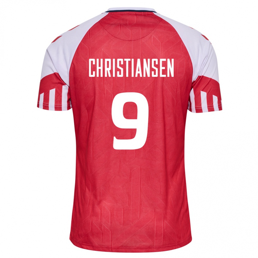 メンズフットボールデンマークナンナ・クリスチャンセン#9赤ホームシャツ24-26ジャージーユニフォーム