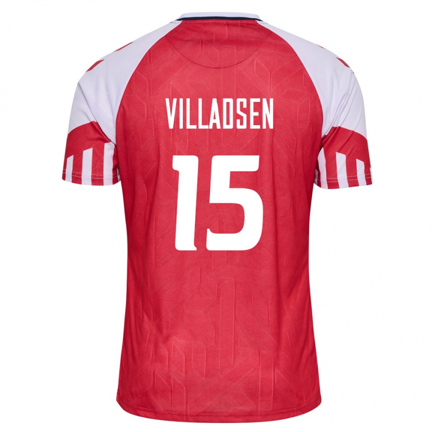 メンズフットボールデンマークオリヴァー・ヴィラドセン#15赤ホームシャツ24-26ジャージーユニフォーム