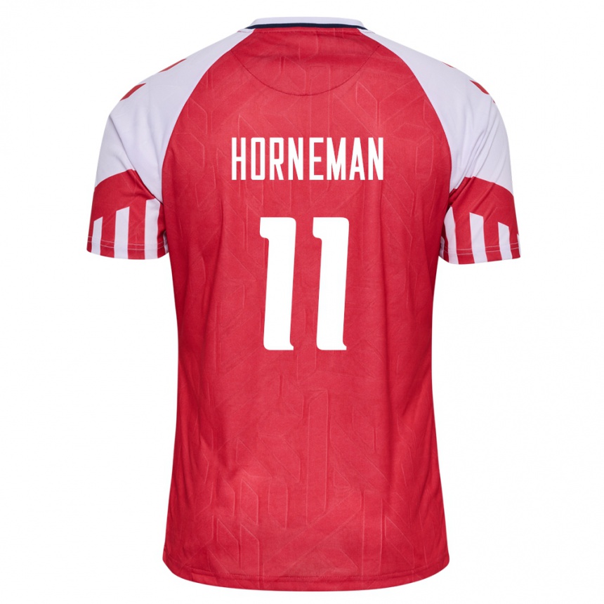 メンズフットボールデンマークチャーリー・ホーンマン#11赤ホームシャツ24-26ジャージーユニフォーム