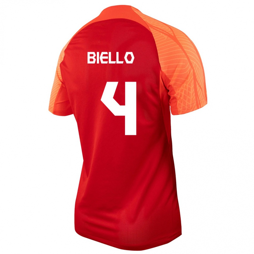 メンズフットボールカナダAlessandro Biello#4オレンジホームシャツ24-26ジャージーユニフォーム