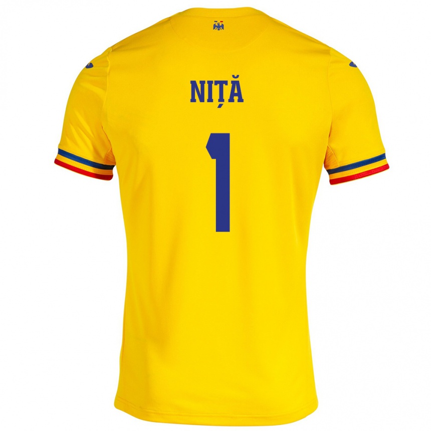 メンズフットボールルーマニアフロリン・ニツァ#1イエローホームシャツ24-26ジャージーユニフォーム