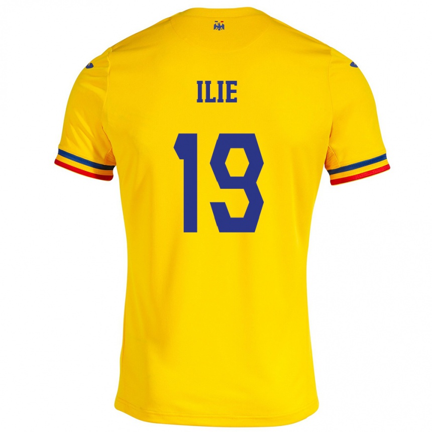 メンズフットボールルーマニアラレシュ・イリエ#19イエローホームシャツ24-26ジャージーユニフォーム