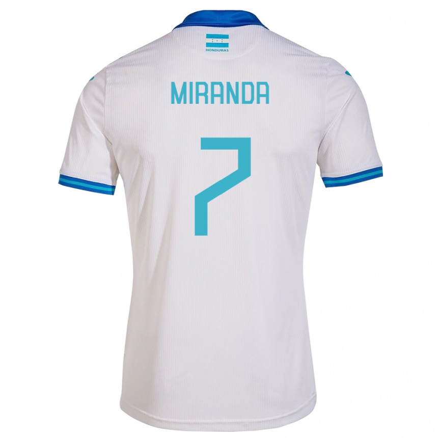 メンズフットボールホンジュラスジェフリー・ミランダ#7白ホームシャツ24-26ジャージーユニフォーム