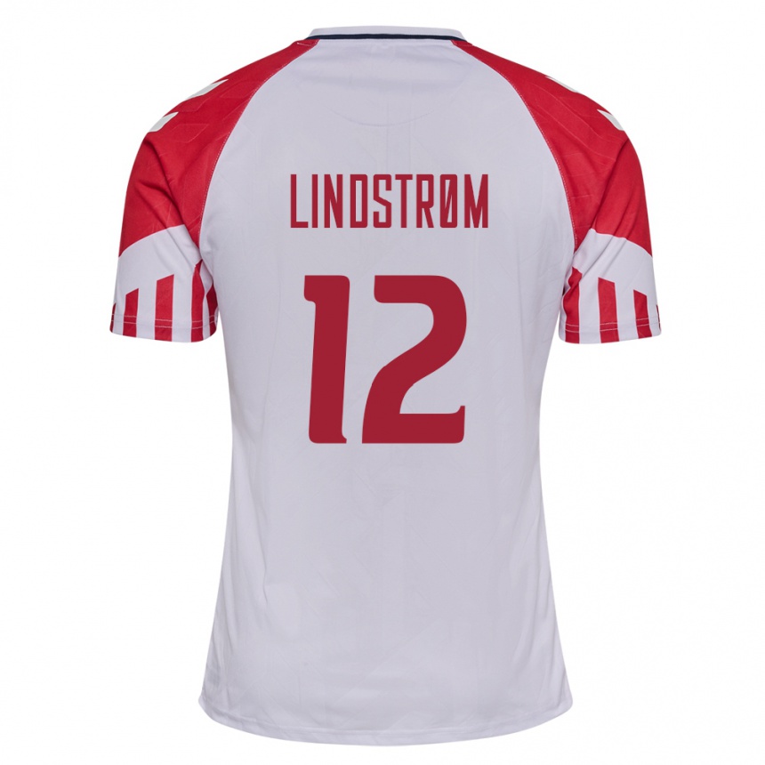メンズフットボールデンマークイェスパー・リンドストロム #12白アウェイシャツ24-26ジャージーユニフォーム