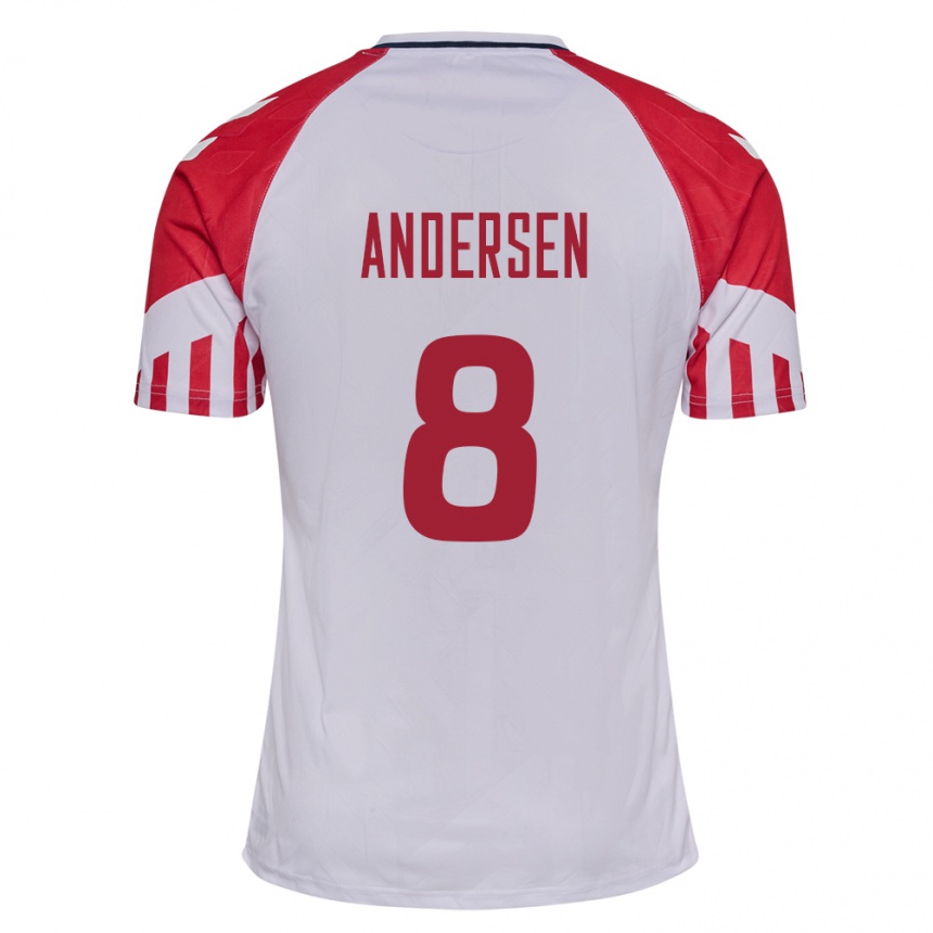 メンズフットボールデンマークサイラス・アンデルセン#8白アウェイシャツ24-26ジャージーユニフォーム
