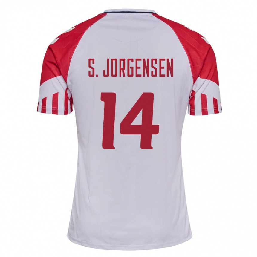 メンズフットボールデンマークセバスティアン・ヨルゲンセン#14白アウェイシャツ24-26ジャージーユニフォーム