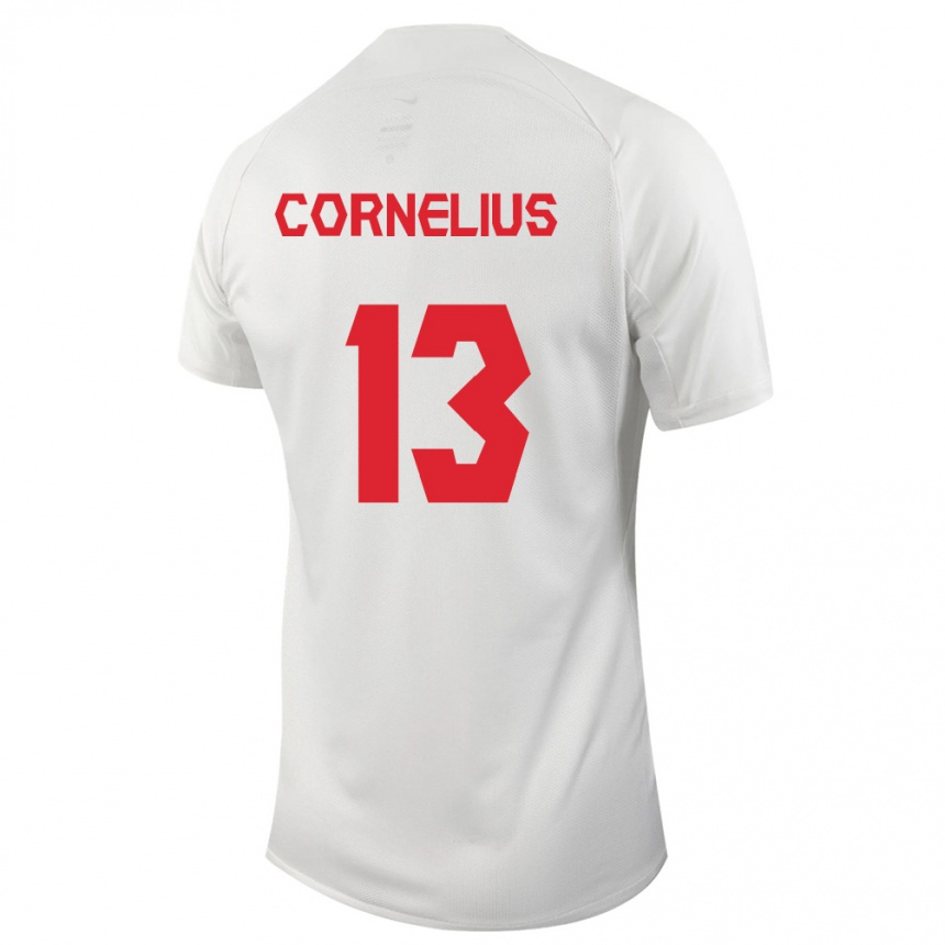 メンズフットボールカナダデレク・コーネリアス#13白アウェイシャツ24-26ジャージーユニフォーム