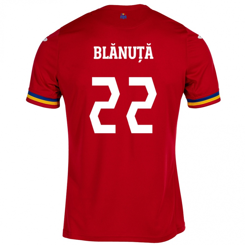 メンズフットボールルーマニアVladislav Blănuță#22赤アウェイシャツ24-26ジャージーユニフォーム